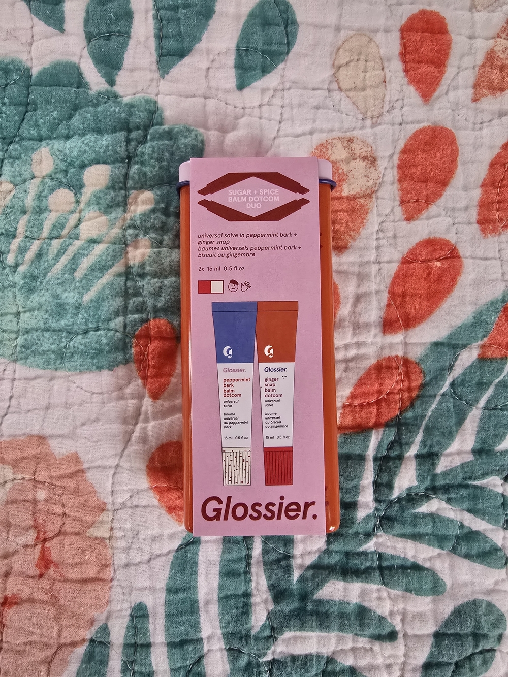 Glossier Sugar + Spice Balm Dotcom Duo in Pink and Orange Ltd Edition Metal Case